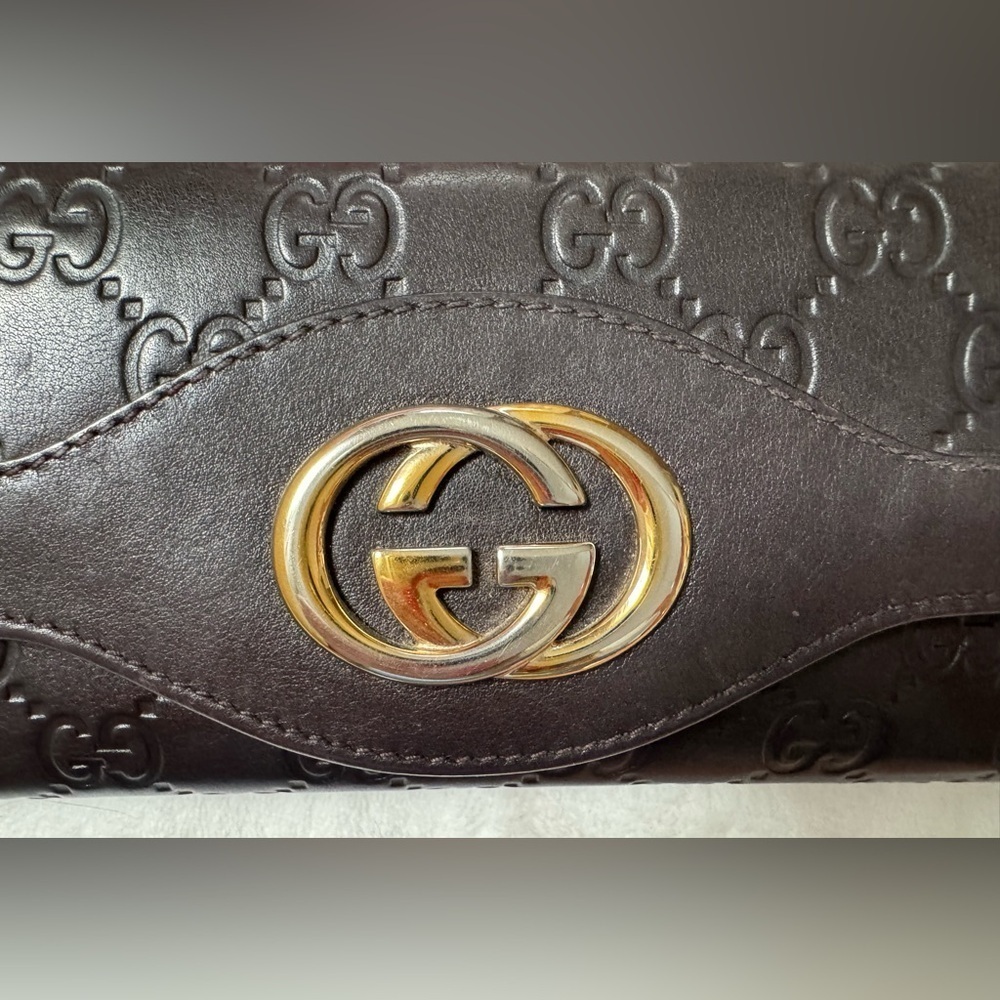 Gucci Guccissima Dark Chocolate Leather Continental Embossed GG Long Wallet - Picture 12 of 13